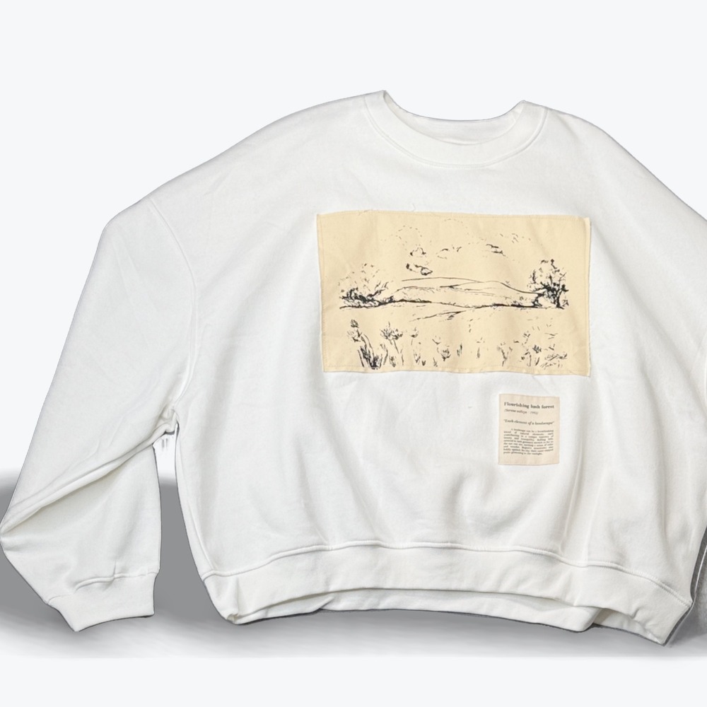 D&F Ricky‎ Singh Relaxed Fit Fleece Sweatshirt White Landscape Graphic Large NEW
